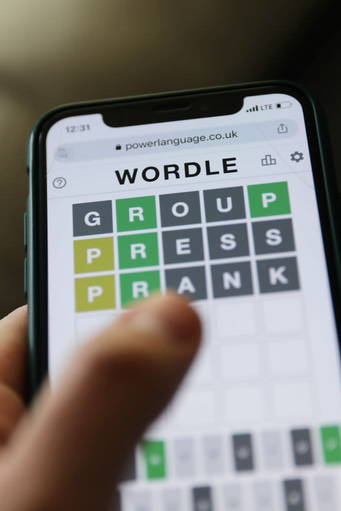 Wordle game displayed on a phone screen is seen in this illustration photo taken in Krakow, Poland on January 23, 2022. (Photo by Jakub Porzycki/NurPhoto via Getty Images)