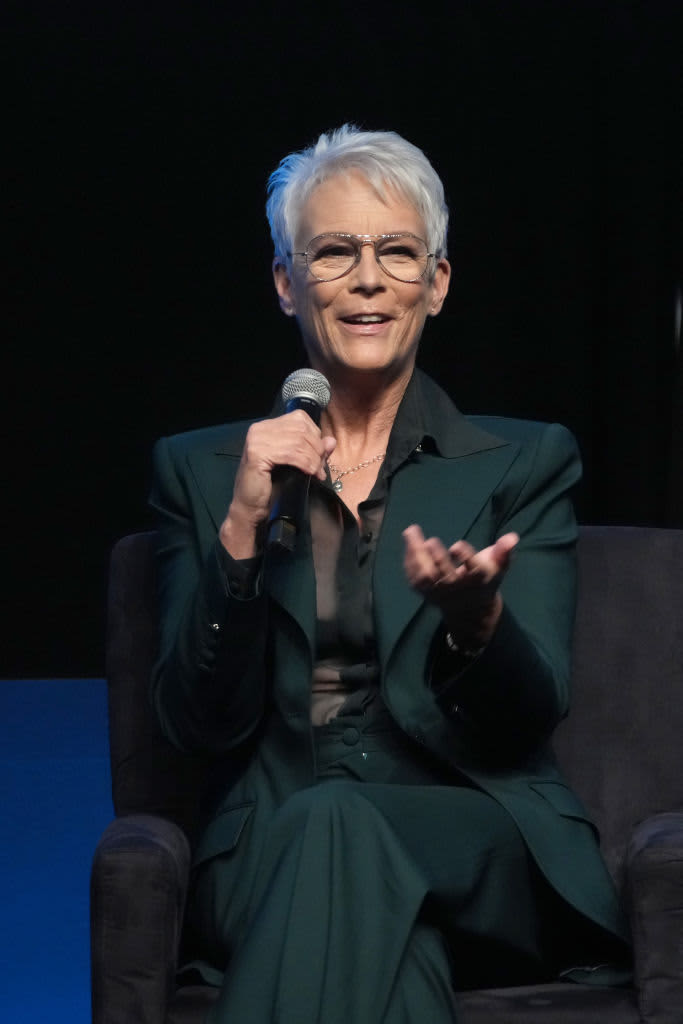 NEW YORK, NEW YORK - OCTOBER 09: Jamie Lee Curtis speaks onstage during the 2022 New Yorker Festival at SVA Theatre on October 09, 2022 in New York City. (Photo by Bennett Raglin/Getty Images for The New Yorker)
