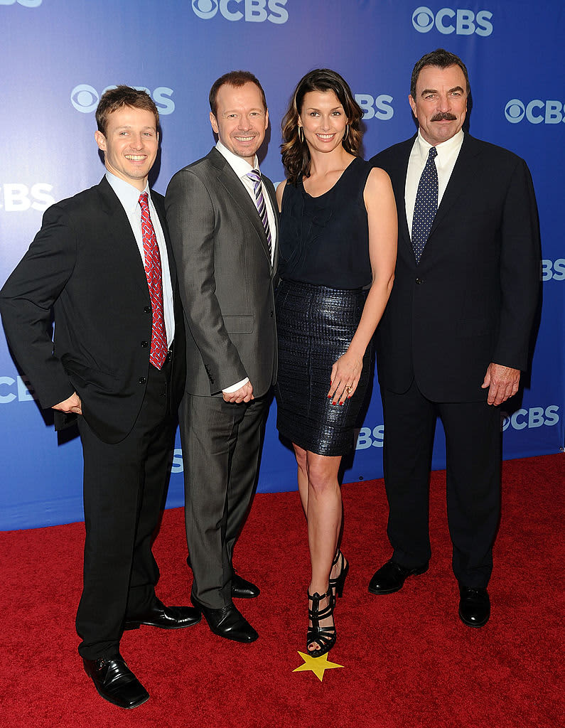 NEW YORK - MAY 19:  The cast of "Blue Bloods" (L-R) Will Estes, Donnie Wahlberg, Bridget Moynahan and Tom Selleck attend the 2010 CBS UpFront at Damrosch Park, Lincoln Center on May 19, 2010 in New York City.  (Photo by Andrew H. Walker/Getty Images)