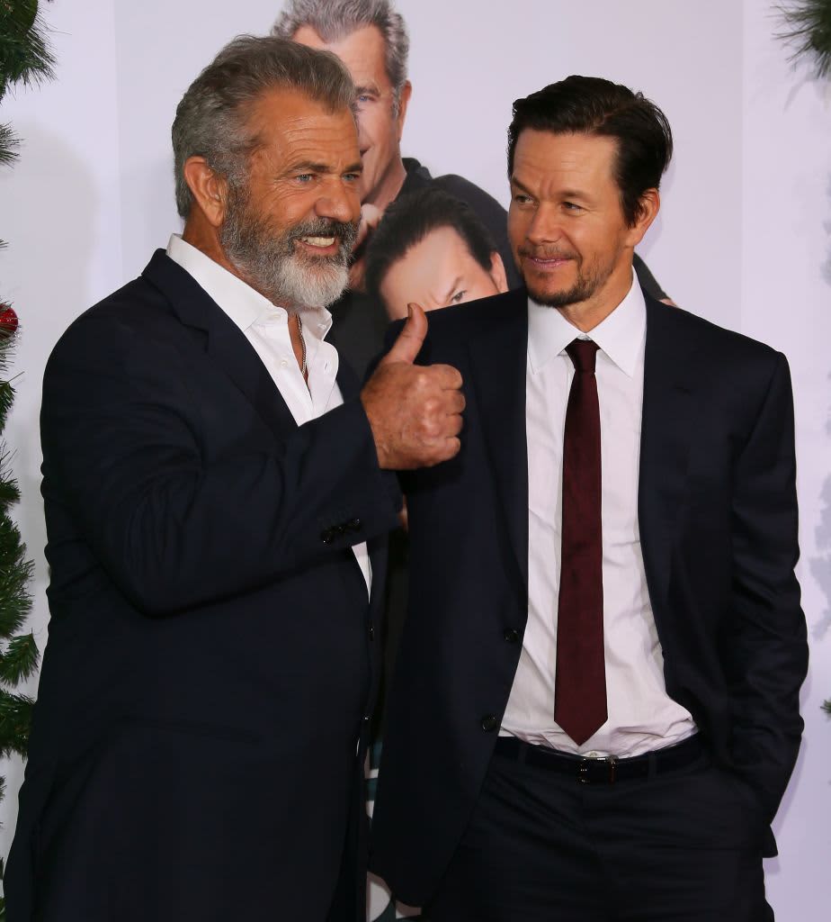 WESTWOOD, CA - NOVEMBER 05:  (L-R) Actors Mel Gibson and Mark Wahlberg attend the premiere of Paramount Pictures' 'Daddy's Home 2' at Regency Village Theatre on November 5, 2017 in Westwood, California.  (Photo by Barry King/Getty Images)