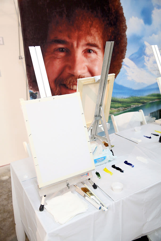 MIAMI, FL - DECEMBER 01:  Bob Ross instruction setup at When The Art Comes Down Miami Beach hosted by Super 8 on December 1, 2016 in Miami, Florida.  (Photo by Robin Marchant/Getty Images for Super 8)