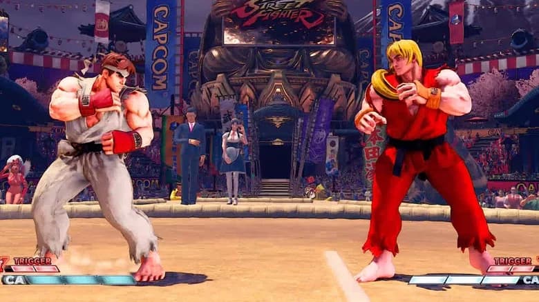 Ryu prepares to fight Ken in Street Fighter