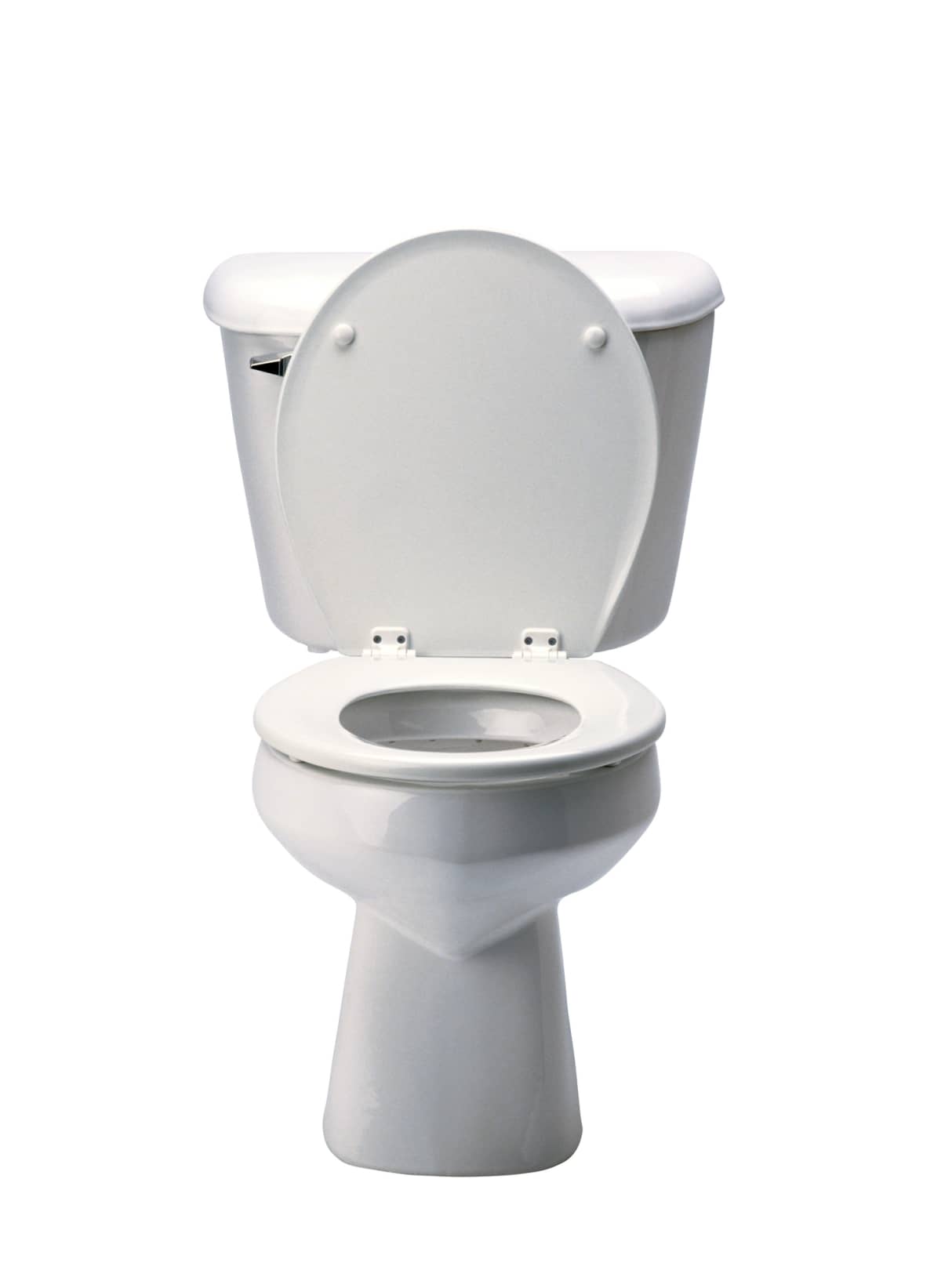 A clean white toilet against a white background.