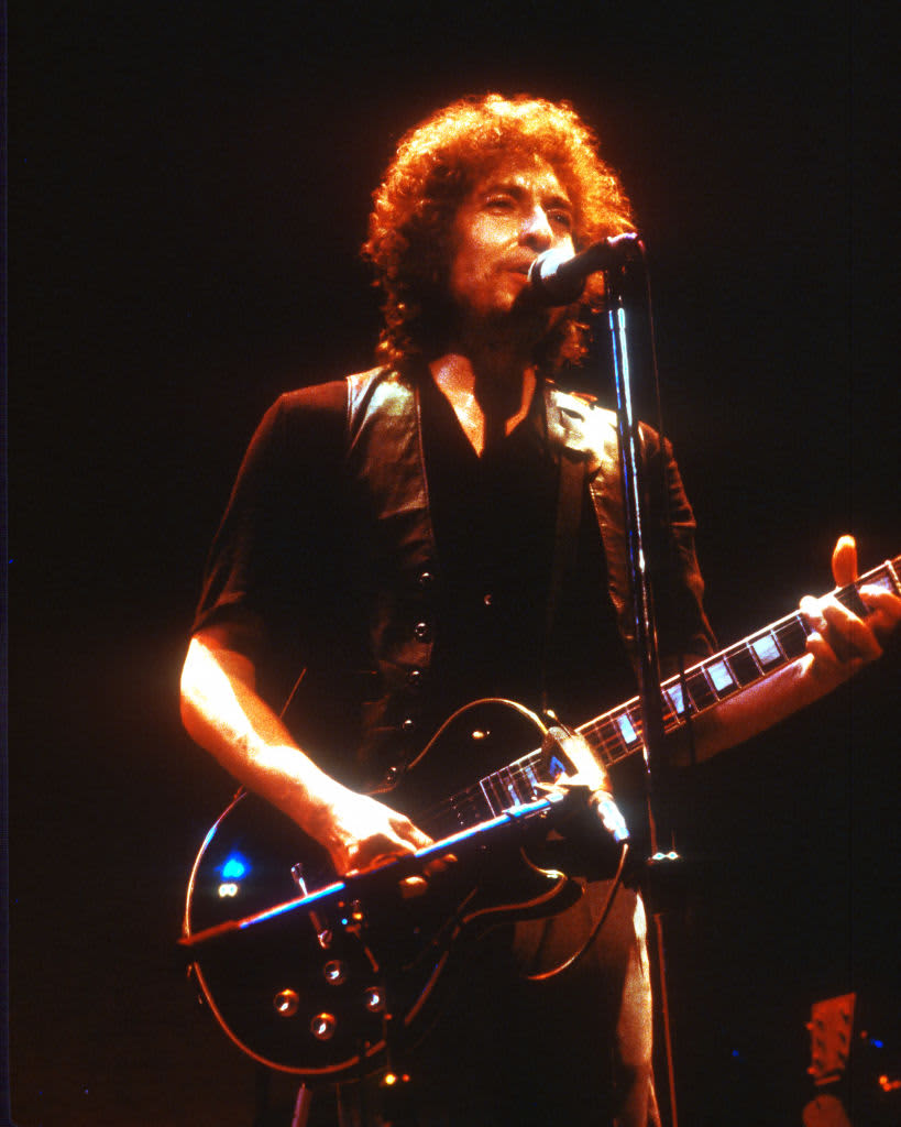 SAN FRANCISCO, CA - FEBRUARY 11: Bob Dylan is performing at the Warfield Theater in San Francisco, California on February 11, 1979. (Photo by Larry Hulst/Michael Ochs Archives/Getty Images)