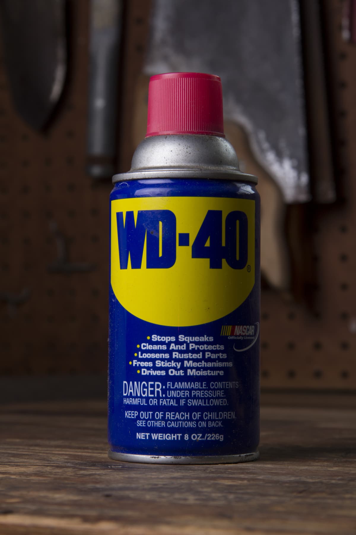 A can of WD-40, a staple of every garage and workplace