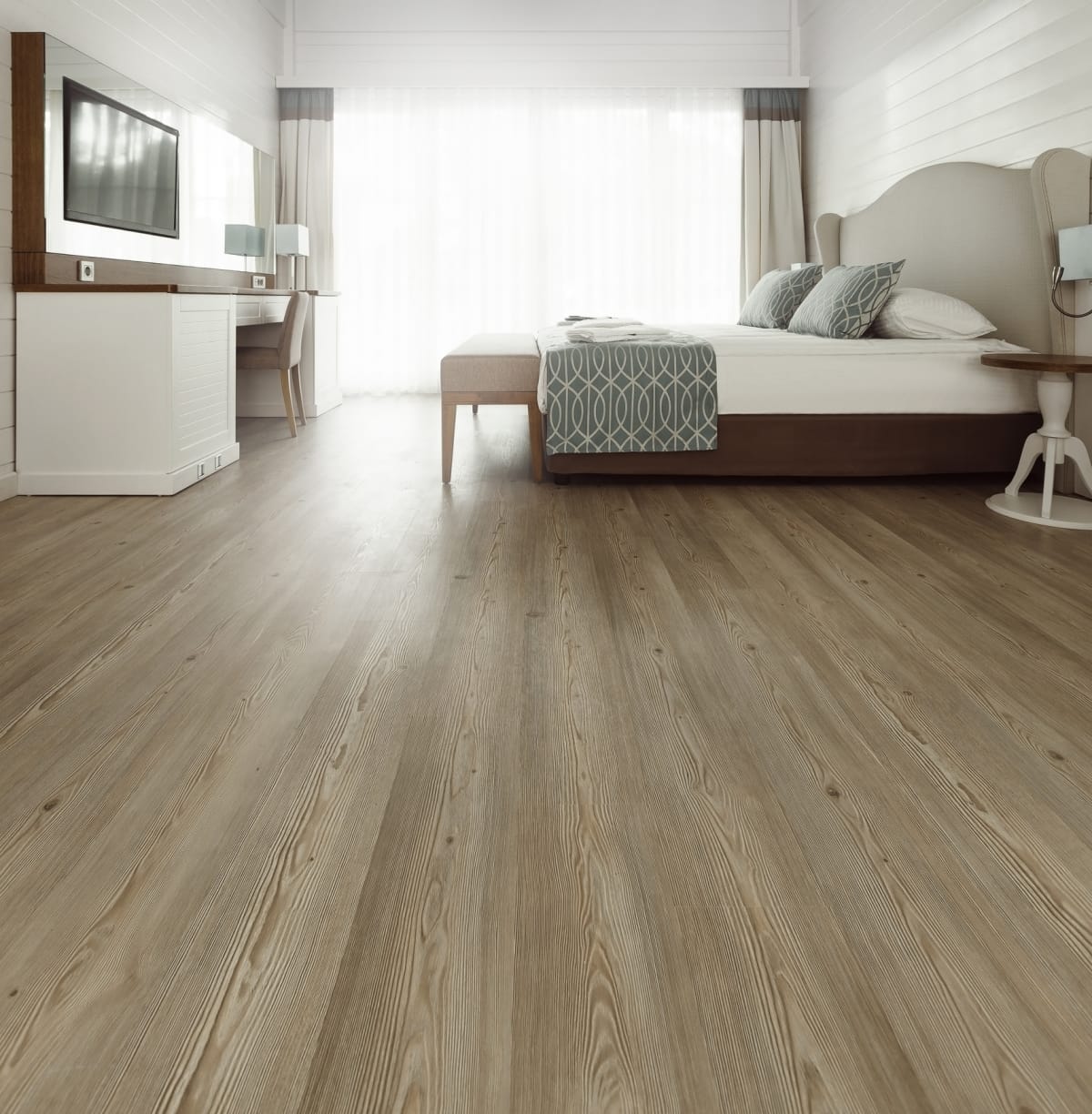 Hardwood floor in a bedroom