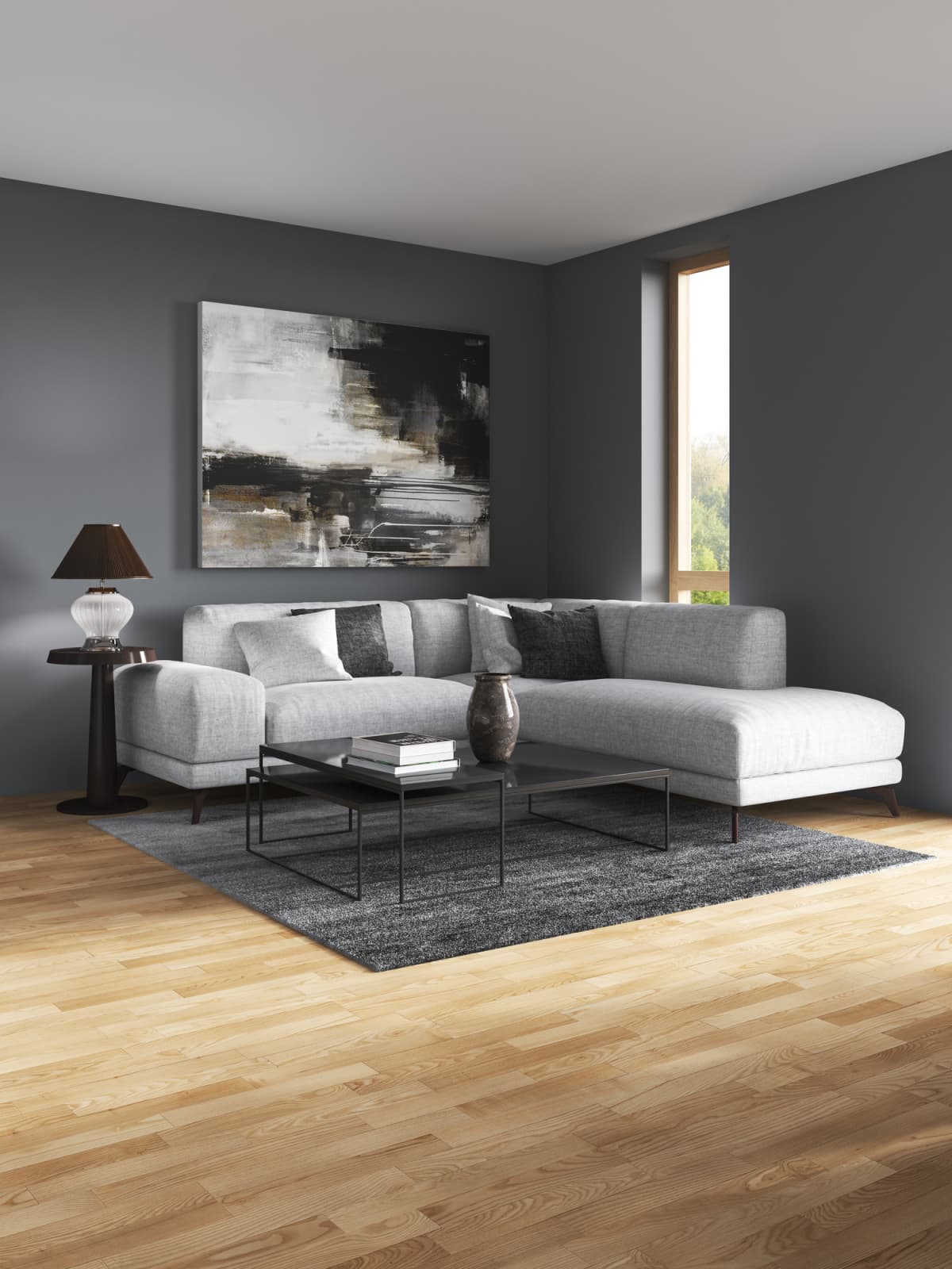 Modern minimalist living room. Render image.