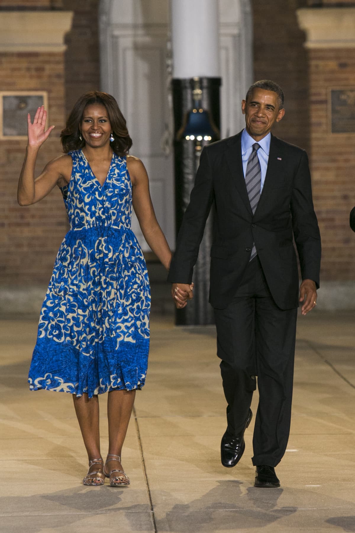 U.S. President Barack Obama and first lady Michelle Obama arrive for the Marine Barracks Evening Parade on June 27, 2014 in Washington, DC. Earlier in the day Obama, first lady Michelle Obama and daughter Sasha went to BLK Steak restaurant in Washington.