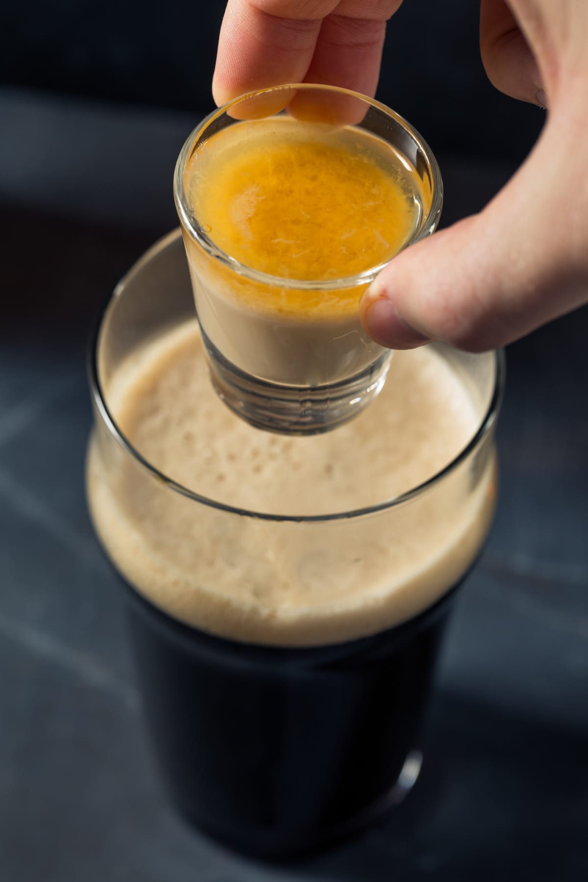 Boozy Irish Bomb Shot Cocktail with Stout Beer for St Patricks Day