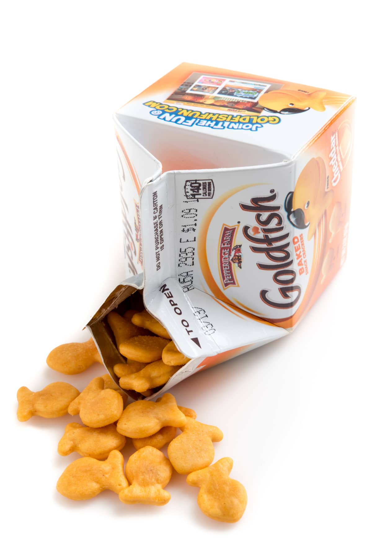Winneconne, WI, USA- 1 March 2016: A bag of Goldfish baked crackers in different colors in cheddar flavor.