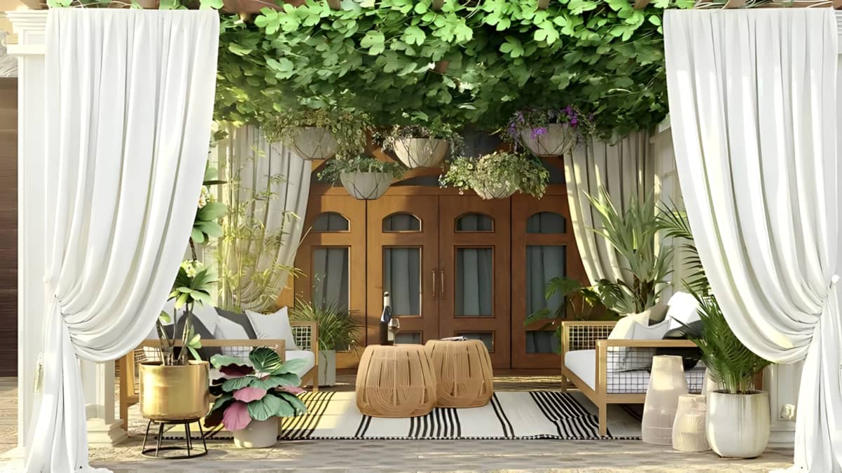 Outdoor curtain on a patio