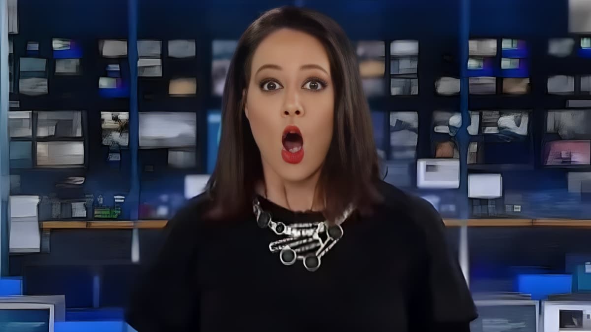 A shocked news anchor