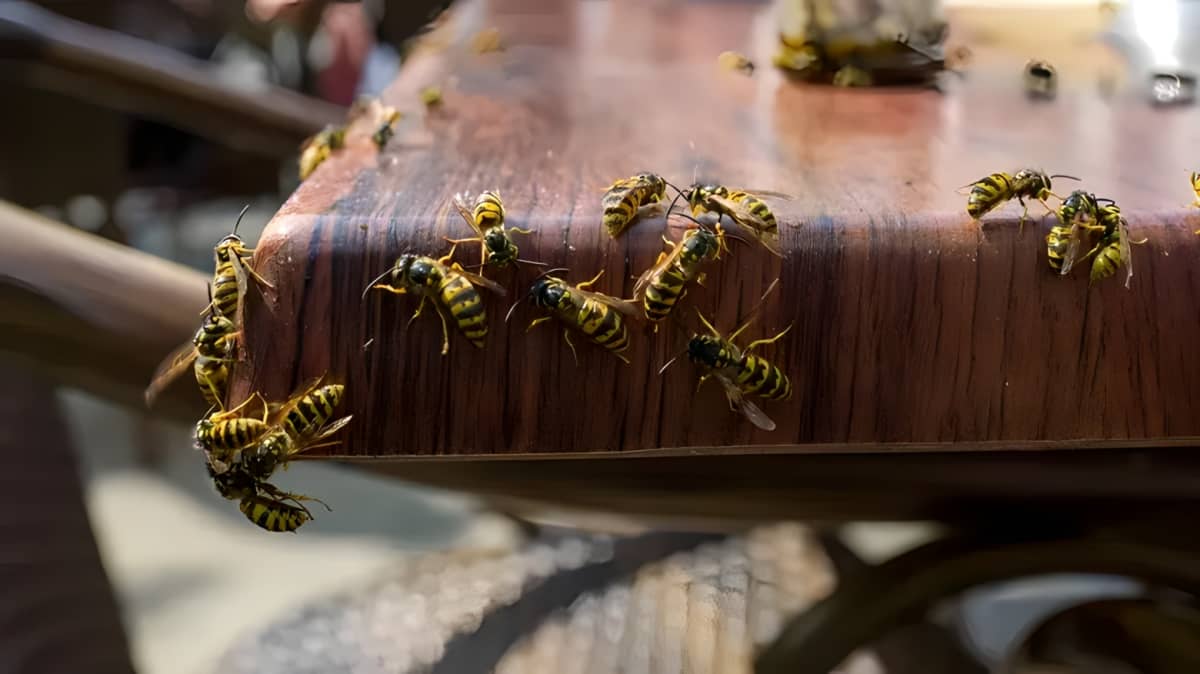 Wasps on a table