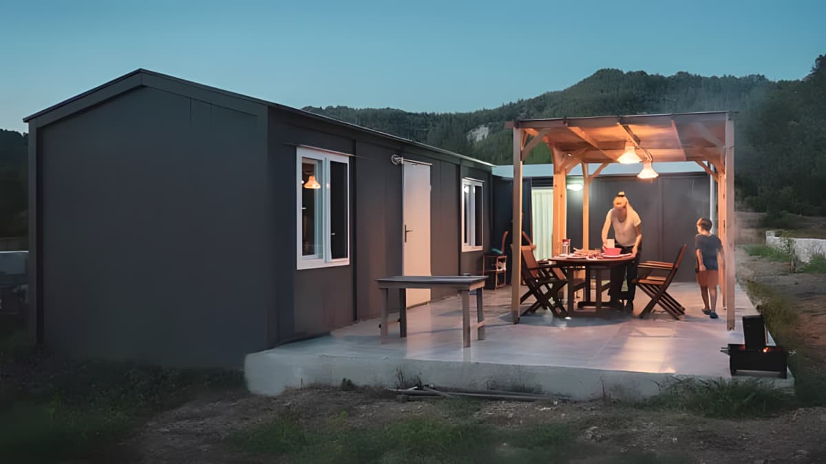 A tiny home with a front patio